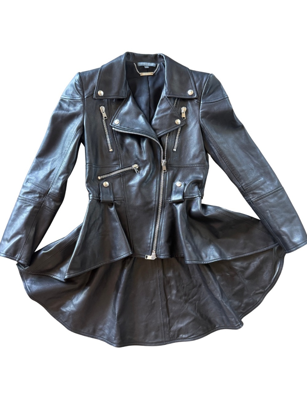 Alexander McQueen Black Peplum Leather Biker Jacket 40IT/S - Picture 3 of 10